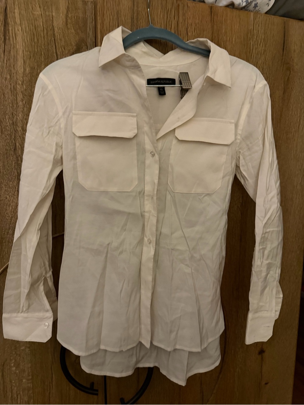 Banana Republic White Long-Sleeve Button Front Blouse